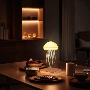 Floating Jellyfish LED Nihgt Light Voice Control Gradient Cute Rotating Jellyfish Hanging Bedside Lamp RGB Table Lamps Room Decor