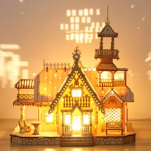 DIY -Villa 3D Wooden Model Kit with Light Castle Puzzles Assembly Toy